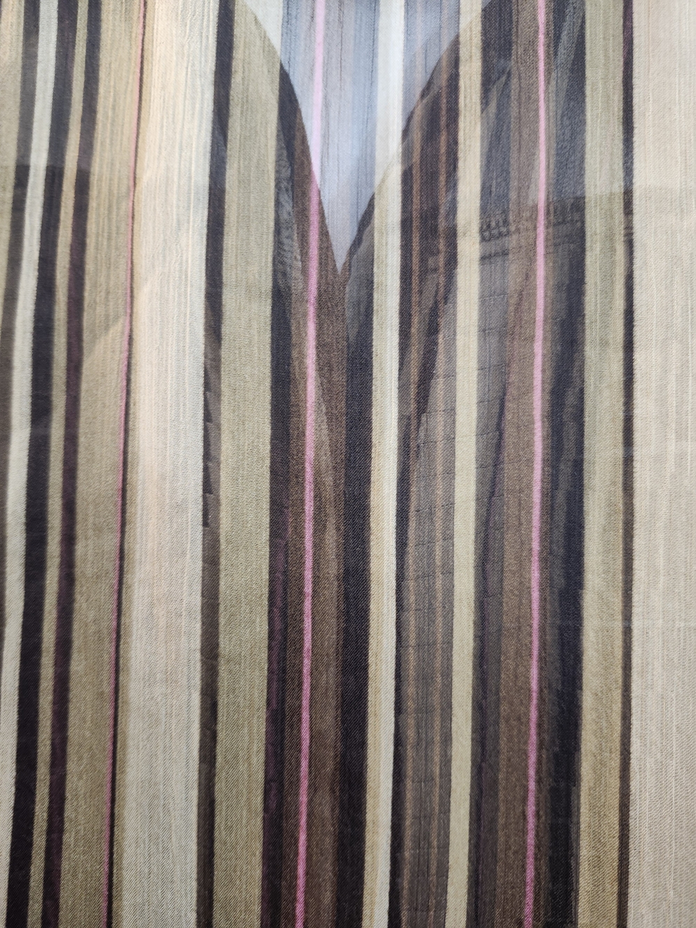 Avenue Sheer Striped Button-Down Blouse in Beige, Brown & Pink, ~ Torrid 3X - Picture 6 of 7